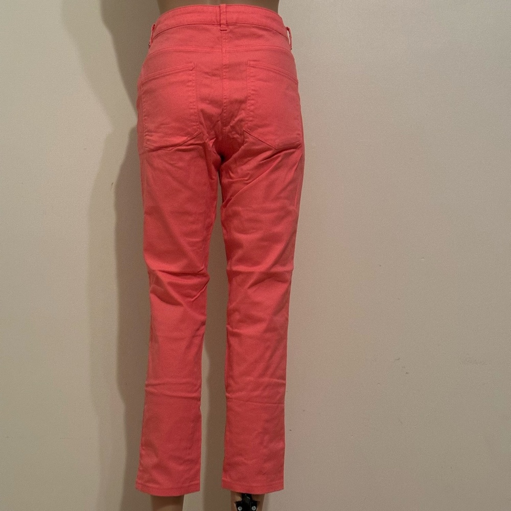 H&M Coral Pink Cropped Pants Size 14 | Stretch Cotton Ankle Length - Picture 2 of 5